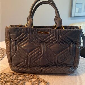 Miu Miu Quilted Leather Top-Handle Satchel in blue with Gold Hardware